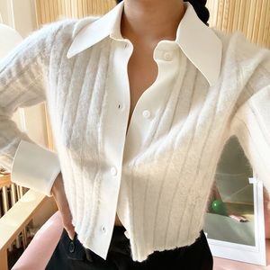 Plyknit Gillian Cropped Serious Shirt in Milk